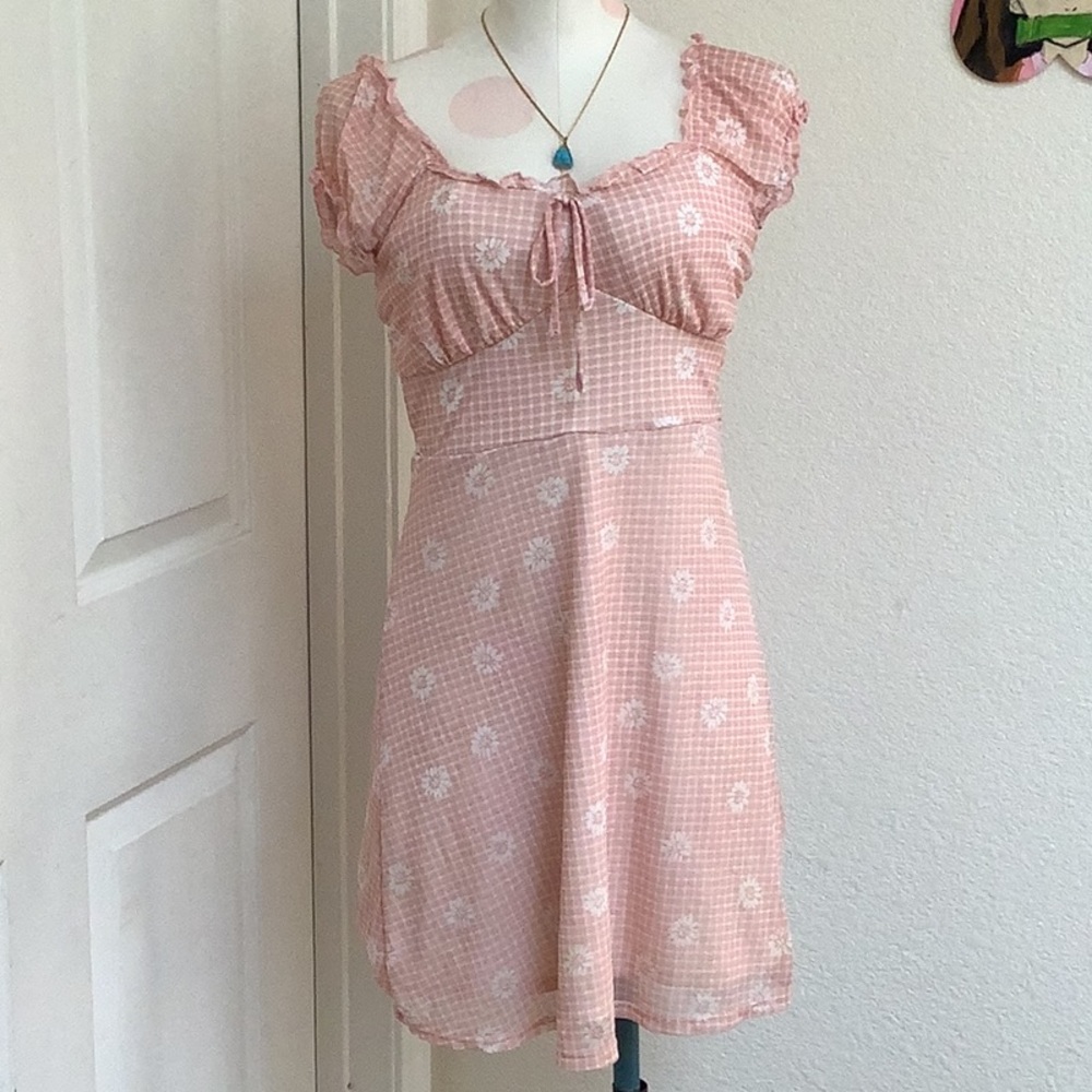 Pink Gingham Floral Dress